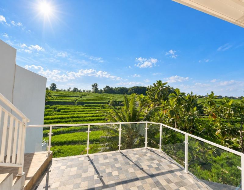 Villa Complex with Pool and Rice Field View